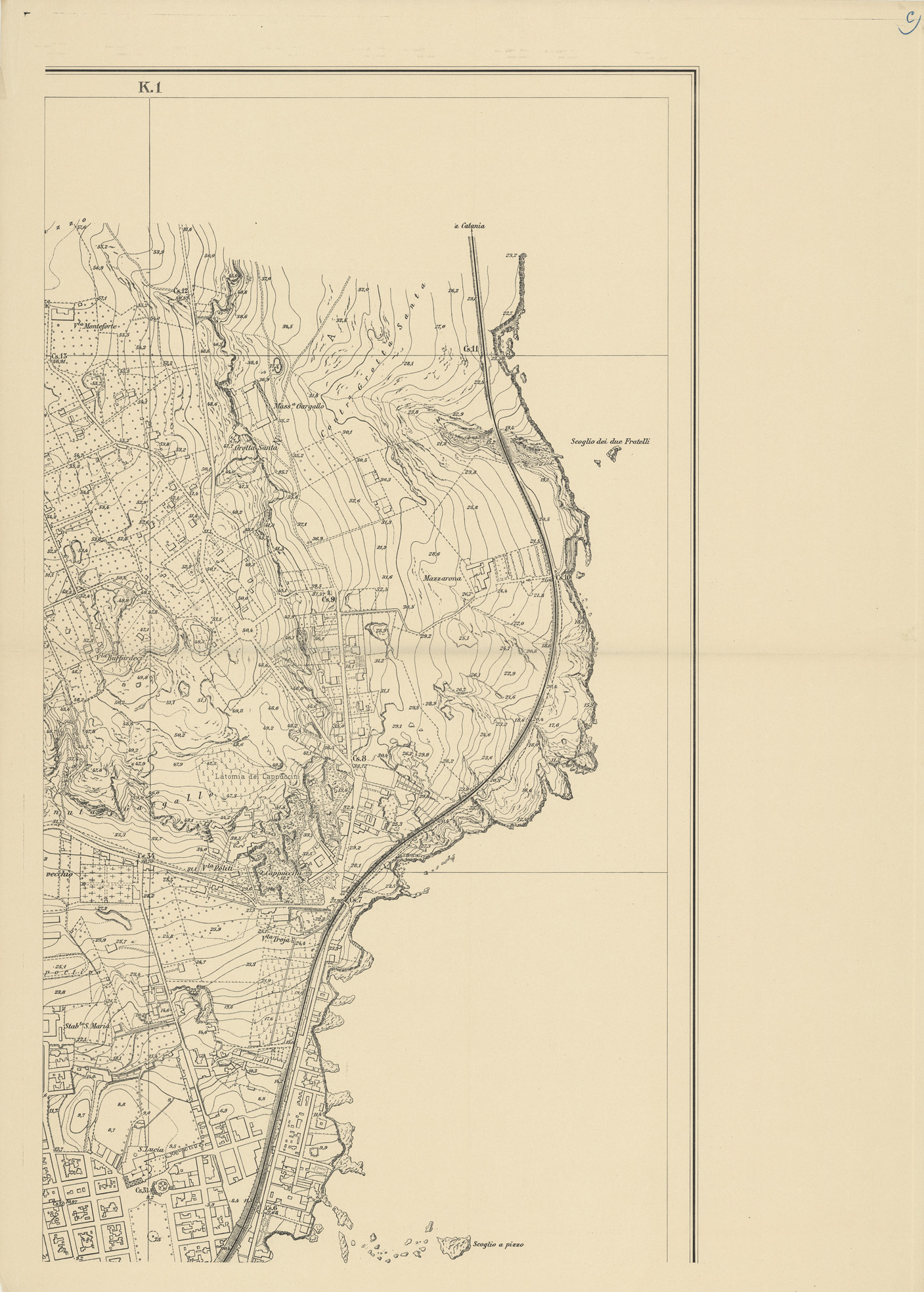(N:32453) PIANO TOPOGRAFICO DI SIRACUSA E DINTORNI - SEZIONE C (SE007151) Carte e stampe antiche: riproduzione a colori su carta (formato A1)