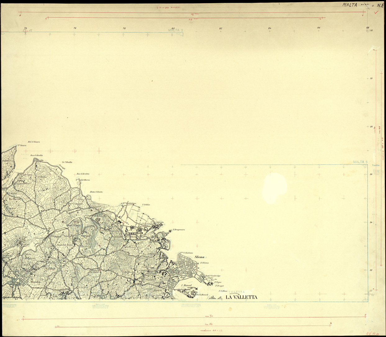 (N:32472) ISOLA DI MALTA - SEZIONE NE - ORIGINALI A COLORI SEPARATI - PLANIMETRIA E TOPONOMASTICA (SE007170) Carte e stampe antiche: riproduzione a colori su carta (formato A1)