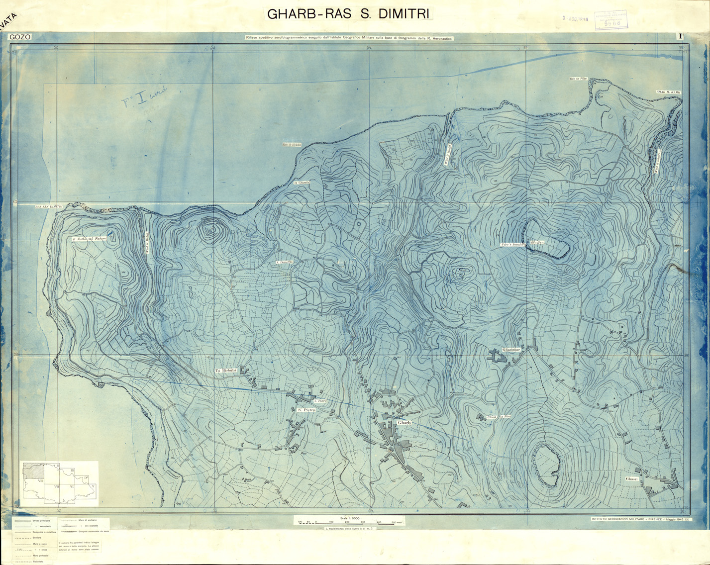 (N:32511) MALTA - ISOLA DI GOZO - FOGLIO I - GHARB RAS S. DIMITRI - ORIGINALI - PLANIMETRIA (SE007209) Carte e stampe antiche: riproduzione a colori su carta (formato A1)