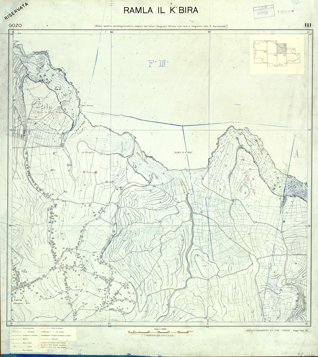 (N:32515) MALTA - ISOLA DI GOZO - FOGLIO III - RAMLA IL K' BIRA - ORIGINALI - PLANIMETRIA (SE007213) Carte e stampe antiche: riproduzione a colori su carta (formato A1)