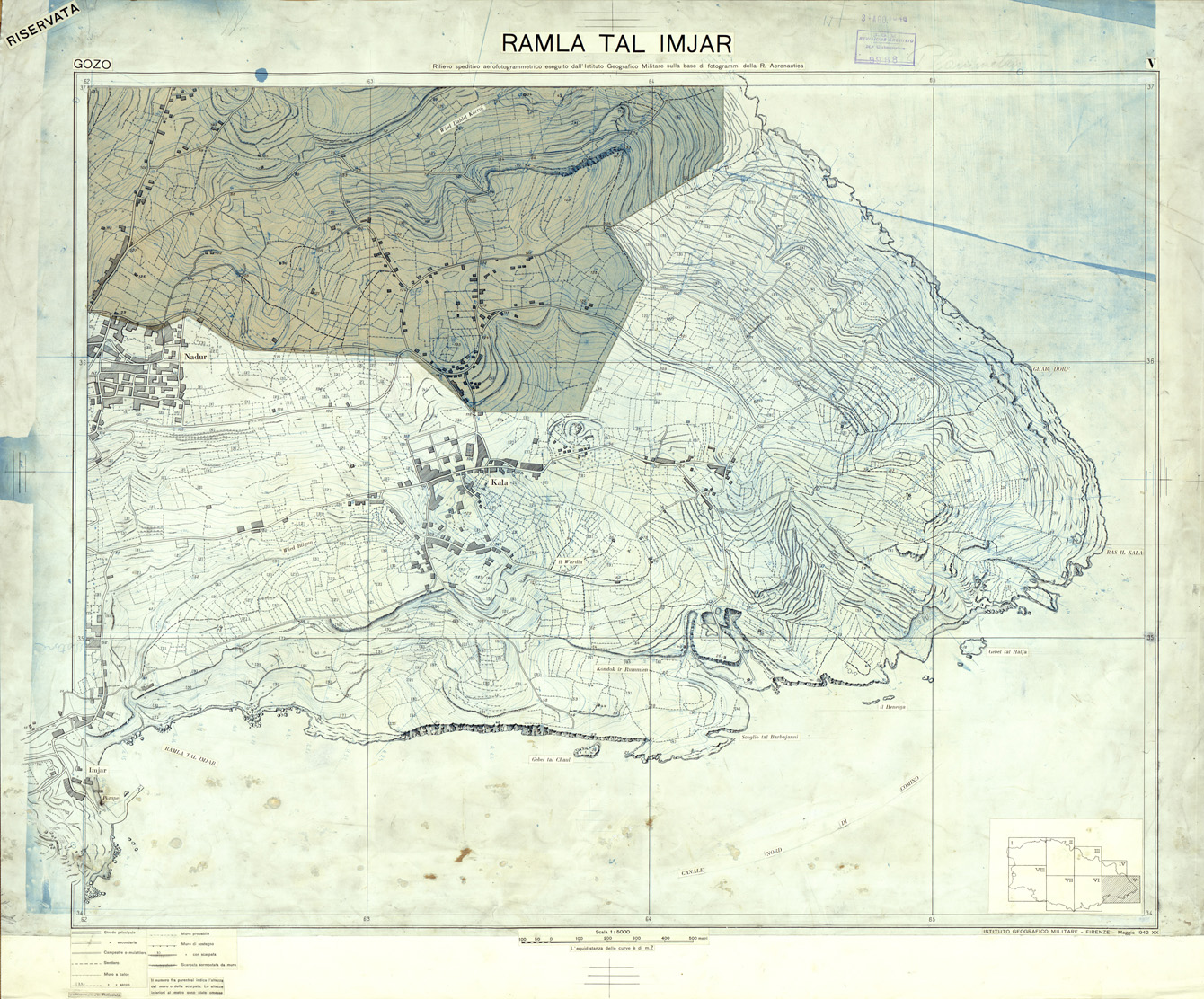 (N:32519) MALTA - ISOLA DI GOZO - FOGLIO V - RAMLA TAL IMJAR - ORIGINALI - PLANIMETRIA (SE007217) Carte e stampe antiche: riproduzione a colori su carta (formato A1)
