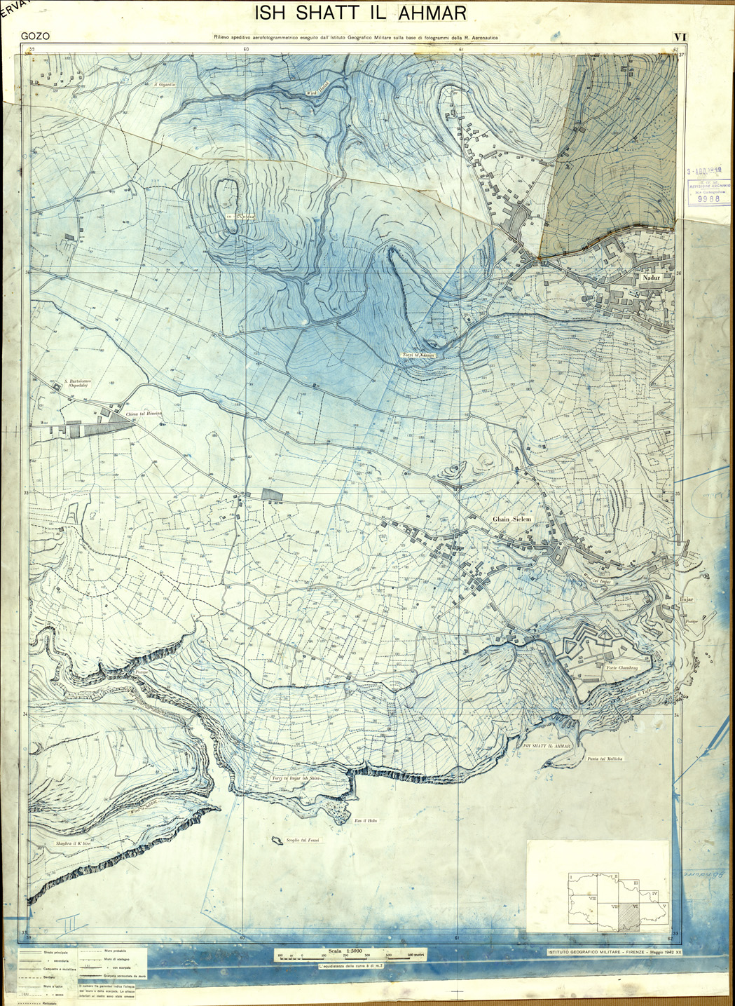 (N:32521) MALTA - ISOLA DI GOZO - FOGLIO VI - ISH SHATT IL AHMAR - ORIGINALI - PLANIMETRIA (SE007219) Carte e stampe antiche: riproduzione a colori su carta (formato A1)