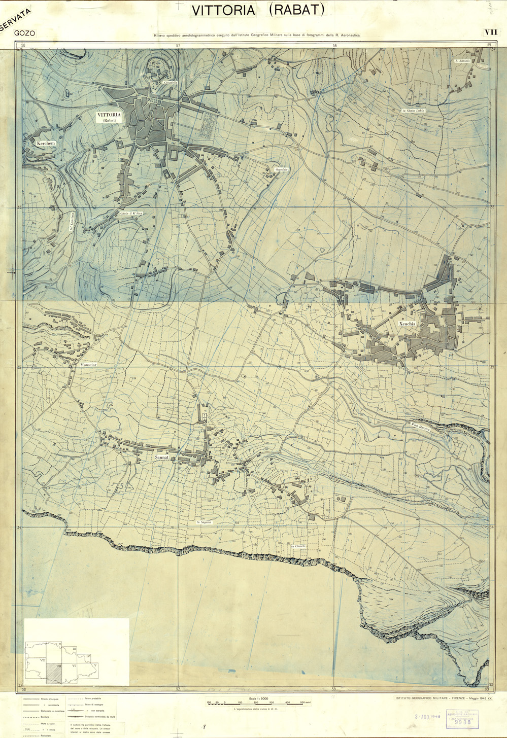 (N:32523) MALTA - ISOLA DI GOZO - FOGLIO VII - VITTORIA ( RABAT ) - ORIGINALI - PLANIMETRIA (SE007221) Carte e stampe antiche: riproduzione a colori su carta (formato A1)