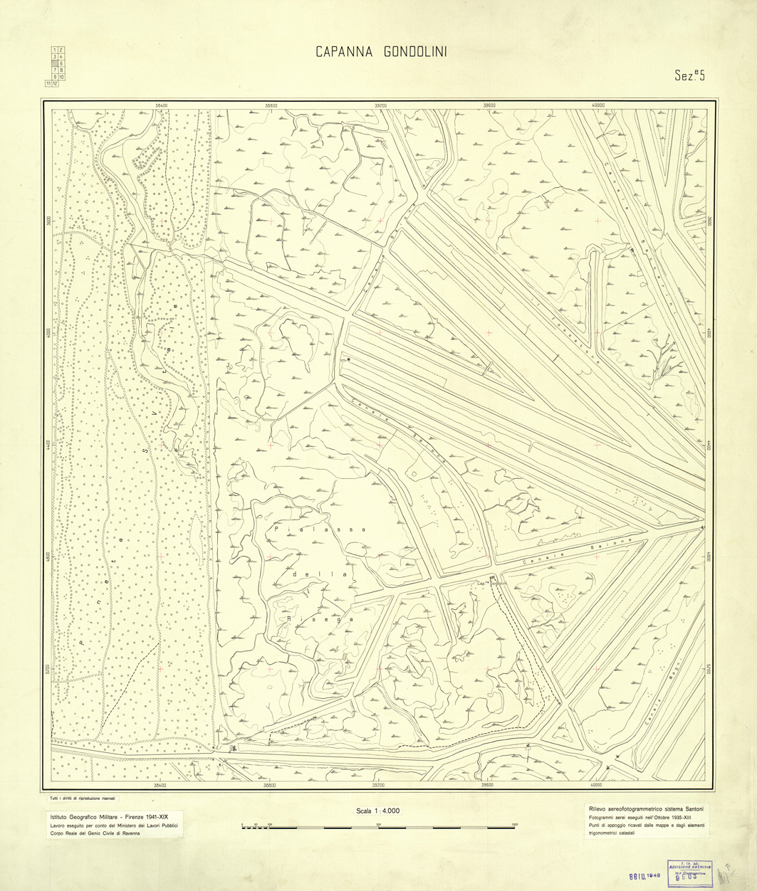 (N:32539) NAVIGLIO CANDIANO - SEZIONE 05 - CAPANNA GONDOLINI (SE007239) Carte e stampe antiche: riproduzione a colori su carta (formato A1)