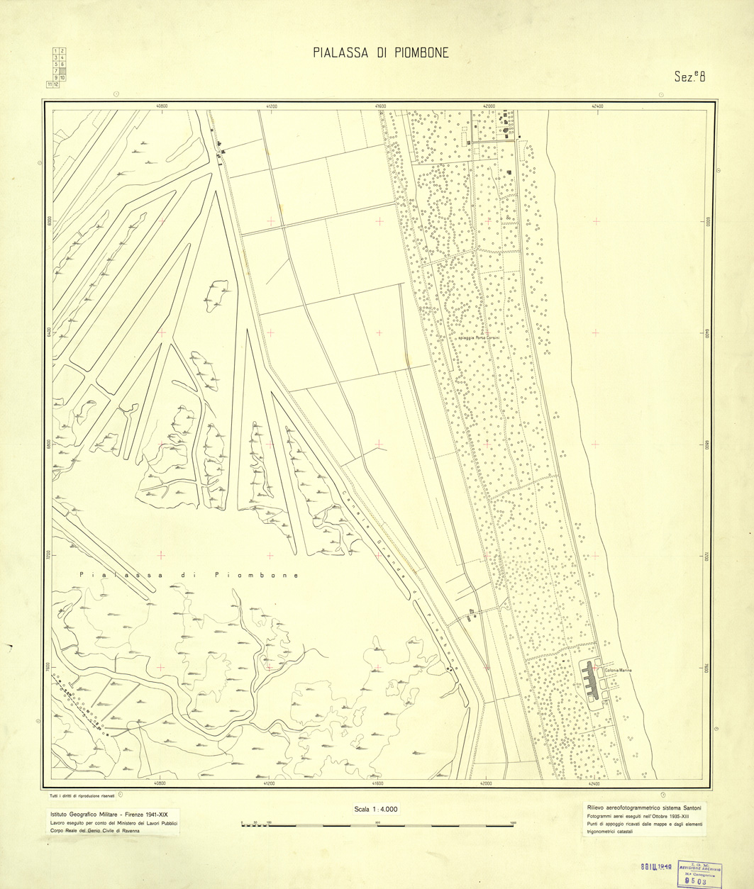 (N:32542) NAVIGLIO CANDIANO - SEZIONE 08 - PIALASSA DI PIOMBONE (SE007242) Carte e stampe antiche: riproduzione a colori su carta (formato A1)