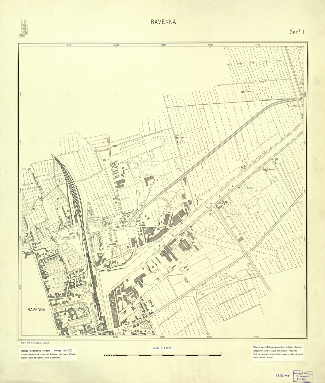 (N:32546) NAVIGLIO CANDIANO - SEZIONE 11 - RAVENNA (SE007245) Carte e stampe antiche: riproduzione a colori su carta (formato A1)