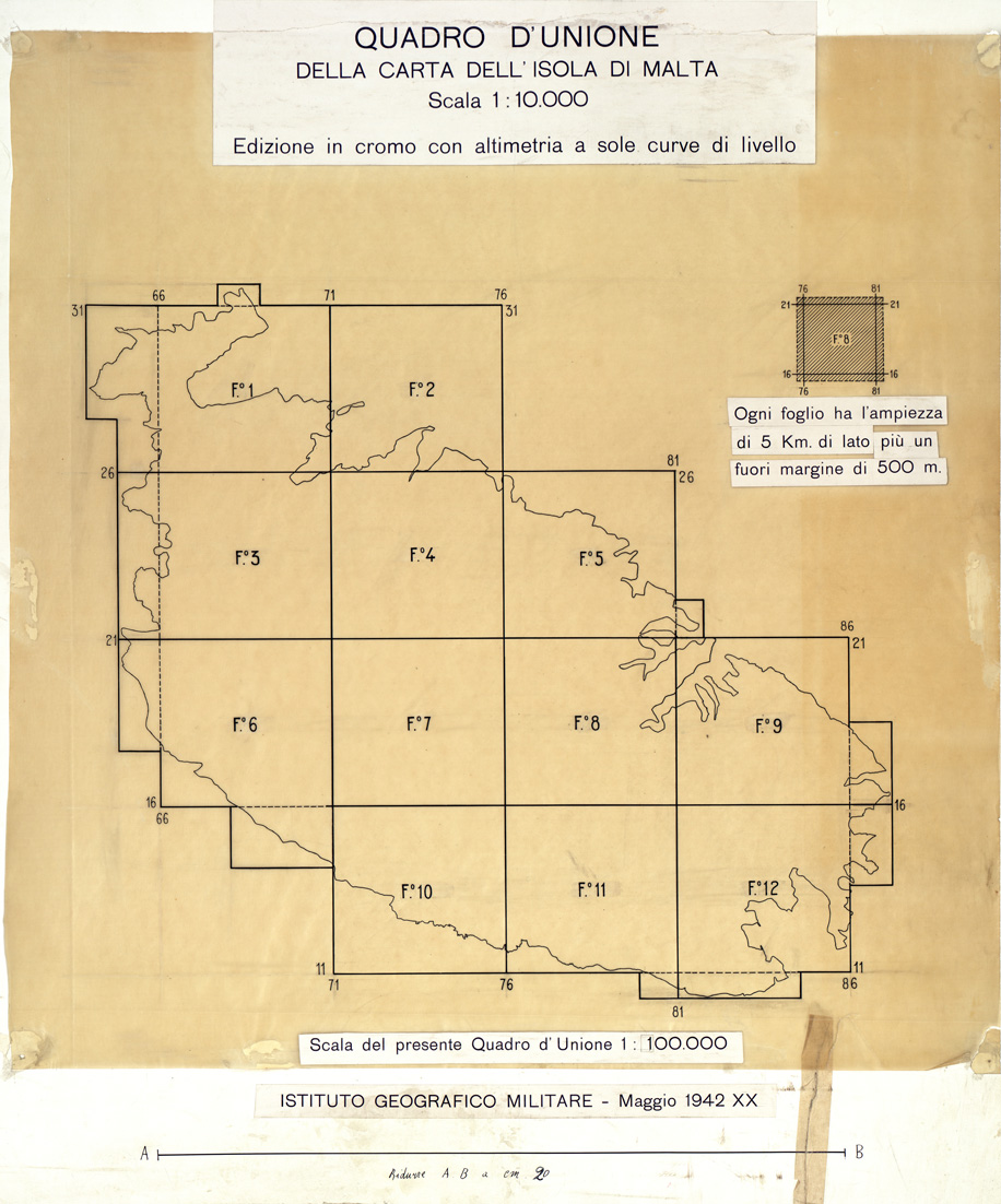 (N:32574) ISOLA DI MALTA - QUADRO D'UNIONE. (SE007273) Carte e stampe antiche: riproduzione a colori su carta (formato A1)
