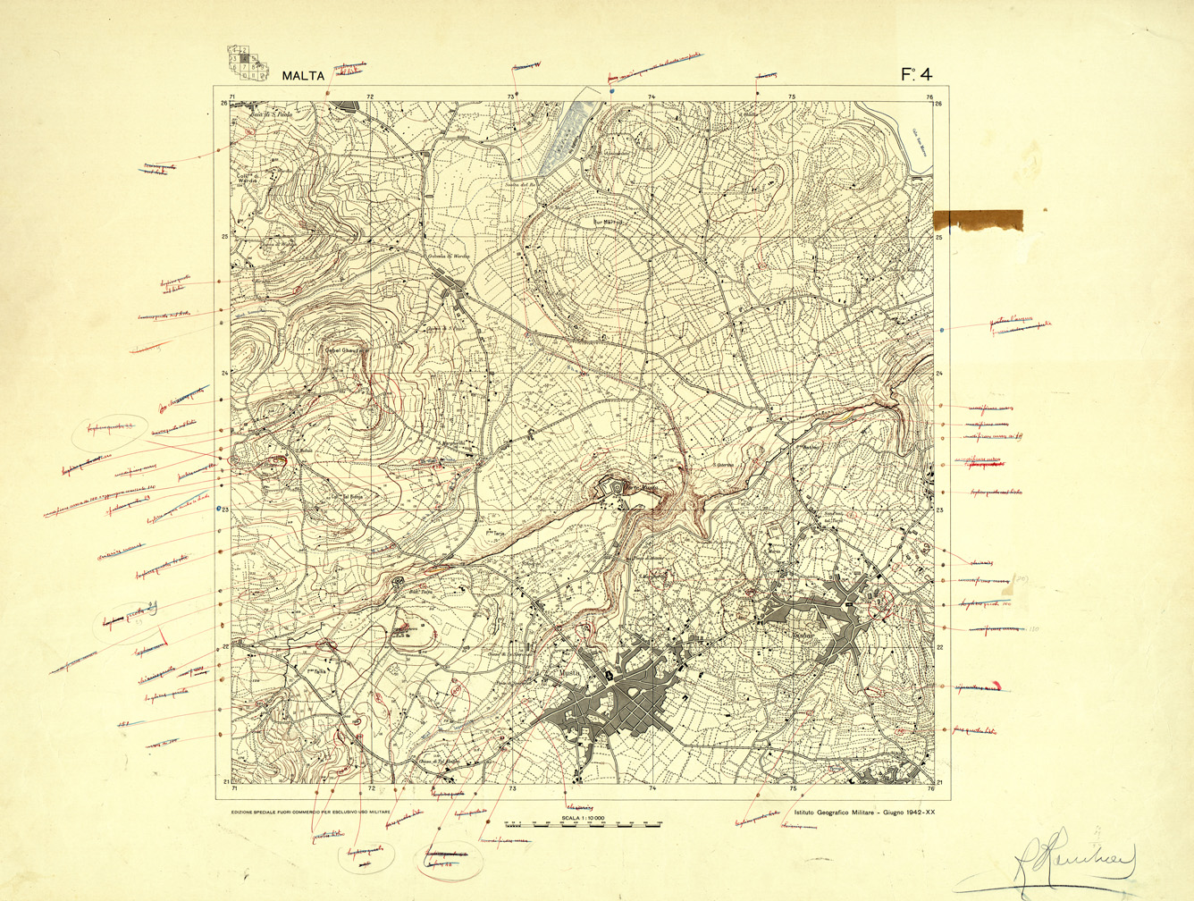(N:32589) ISOLA DI MALTA - FOGLIO 4 (RIUNITO). (SE007289) Carte e stampe antiche: riproduzione a colori su carta (formato A1)
