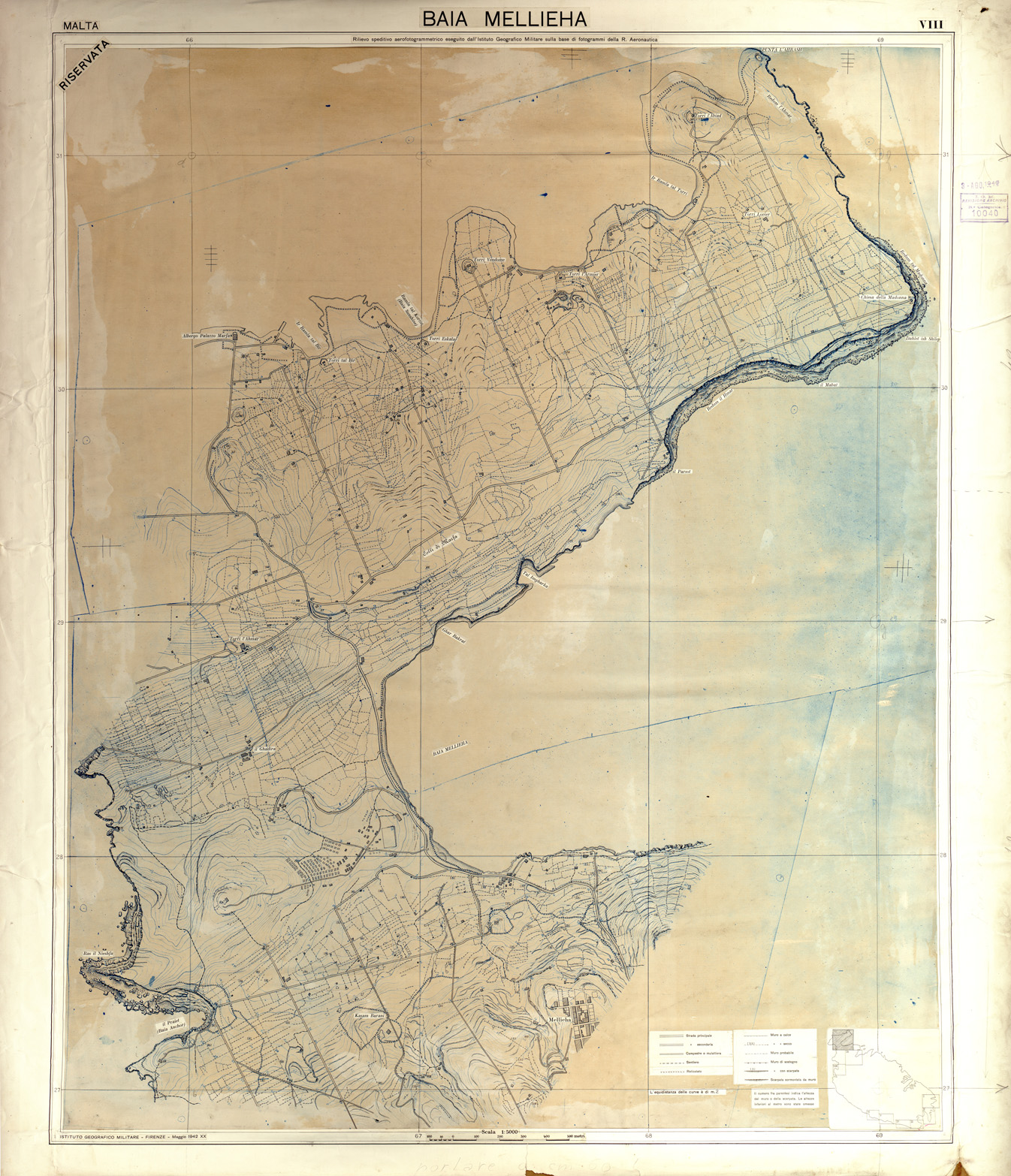 (N:32653) MALTA - FOGLIO VIII - BAIA MELLIEHA - ORIGINALI - PLANIMETRIA E ACQUE (SE007352) Carte e stampe antiche: riproduzione a colori su carta (formato A1)