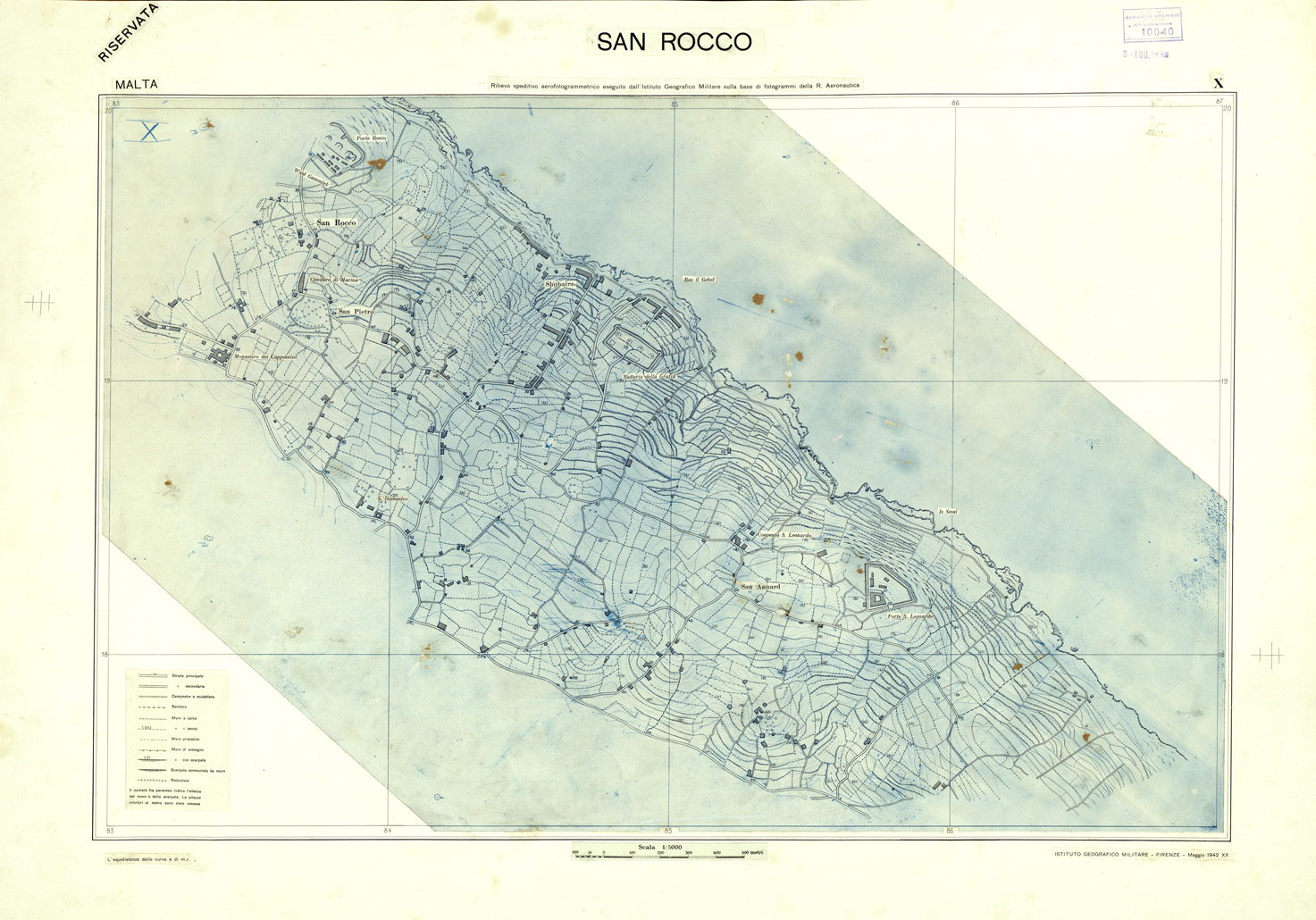 (N:32657) MALTA - FOGLIO X - SAN ROCCO - ORIGINALI - PLANIMETRIA E ACQUE (SE007356) Carte e stampe antiche: riproduzione a colori su carta (formato A1)