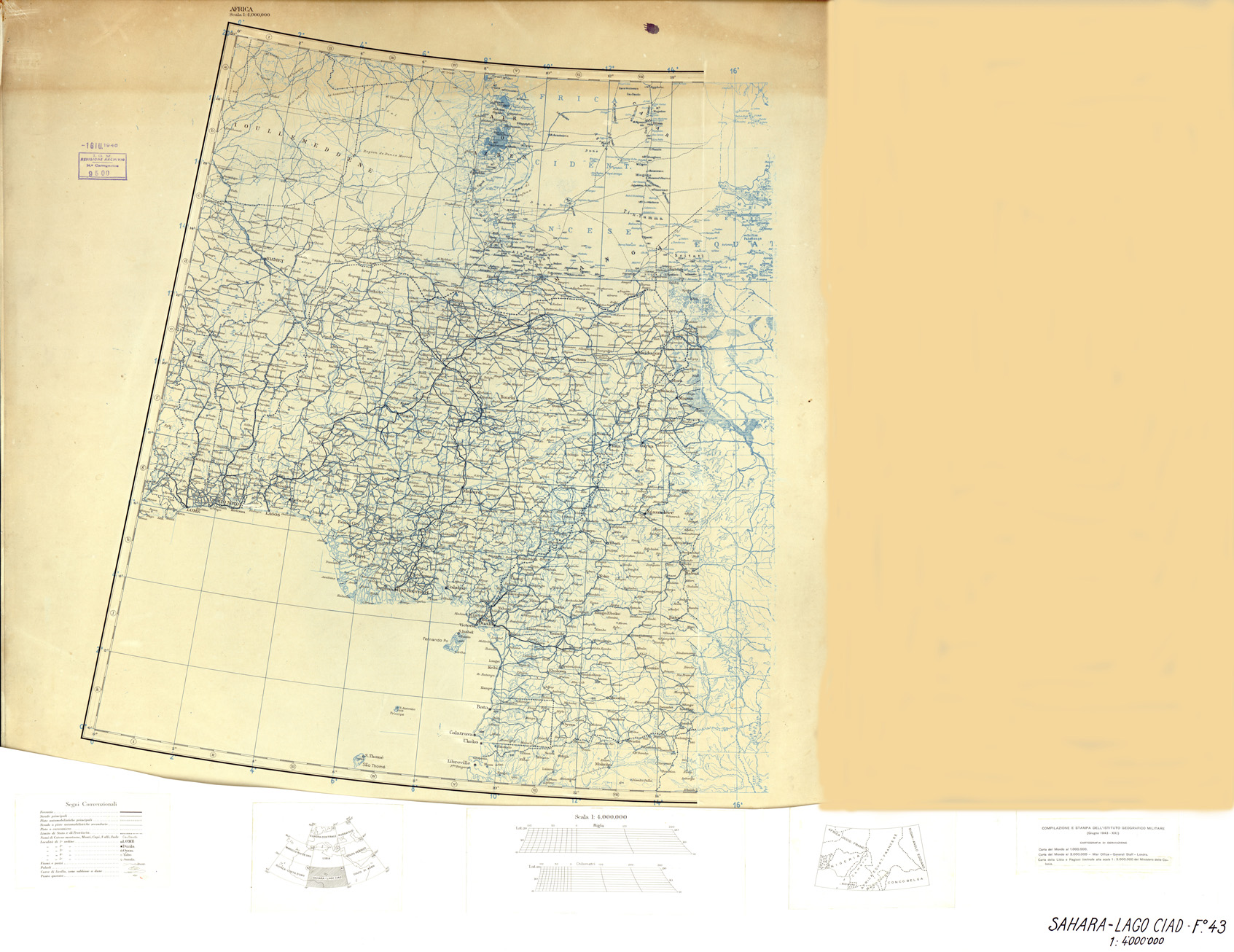 (N:32738) MONDO - SAHARA LAGO CIAD PARTE OVEST - FOGLIO 43. ORIGINALI A COLORI SEPARATI. NERO (SE007436) Carte e stampe antiche: riproduzione a colori su carta (formato A1)