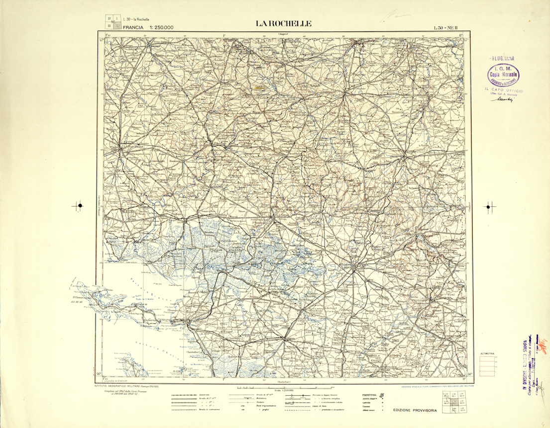 (N:33053) FRANCIA - LA ROCHELLE SEZ. L30 II N.E. COPIA SENZA TINTE IPSOMETRICHE. (SE007471) Carte e stampe antiche: riproduzione a colori su carta (formato A1)
