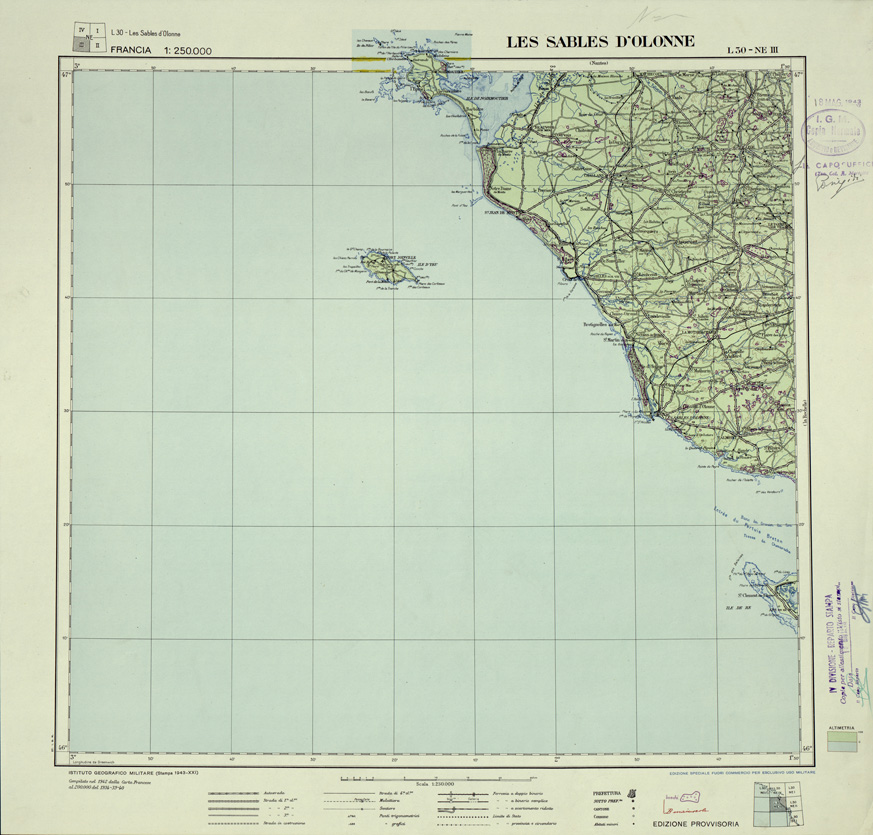 (N:33054) FRANCIA - LES SABLES D'OLONNE SEZ. L30 III N.E. (SE007472) Carte e stampe antiche: riproduzione a colori su carta (formato A1)