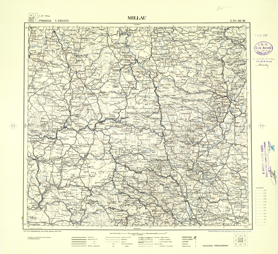(N:33068) FRANCIA - MILLAU SEZ. L31 III S.E. COPIA SENZA TINTE IPSOMETRICHE. (SE007486) Carte e stampe antiche: riproduzione a colori su carta (formato A1)