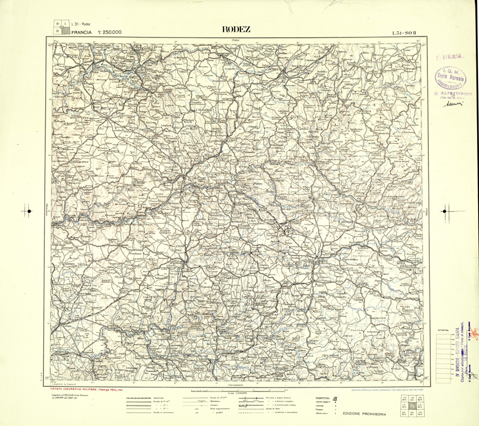 (N:33074) FRANCIA - RODEZ SEZ. L31 II S.O. COPIA SENZA TINTE IPSOMETRICHE. (SE007492) Carte e stampe antiche: riproduzione a colori su carta (formato A1)