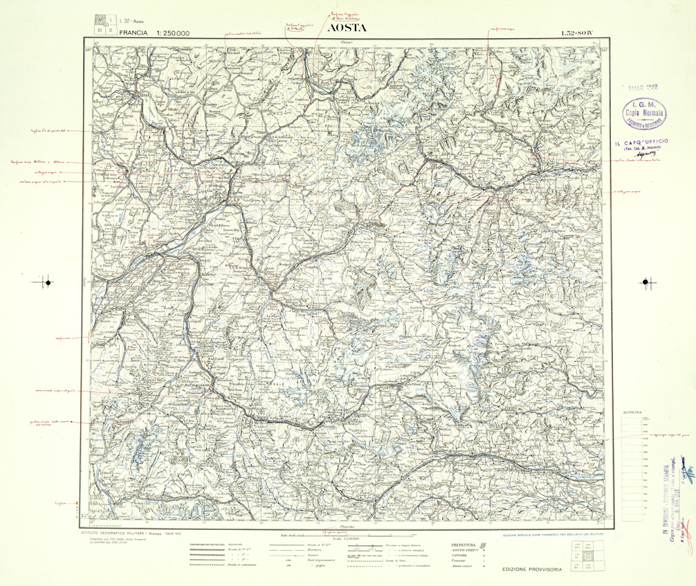 (N:33101) FRANCIA - AOSTA SEZ. L32 IV S.O. COPIA SENZA TINTE IPSOMETRICHE. (SE007504) Carte e stampe antiche: riproduzione a colori su carta (formato A1)