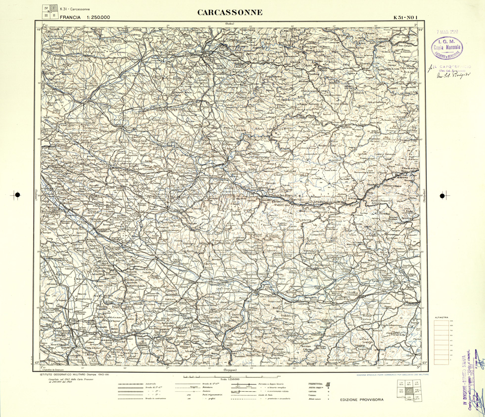 (N:33109) FRANCIA - CARCASSONNE SEZ. K31 I N.O. COPIA SENZA TINTE IPSOMETRICHE. (SE007512) Carte e stampe antiche: riproduzione a colori su carta (formato A1)