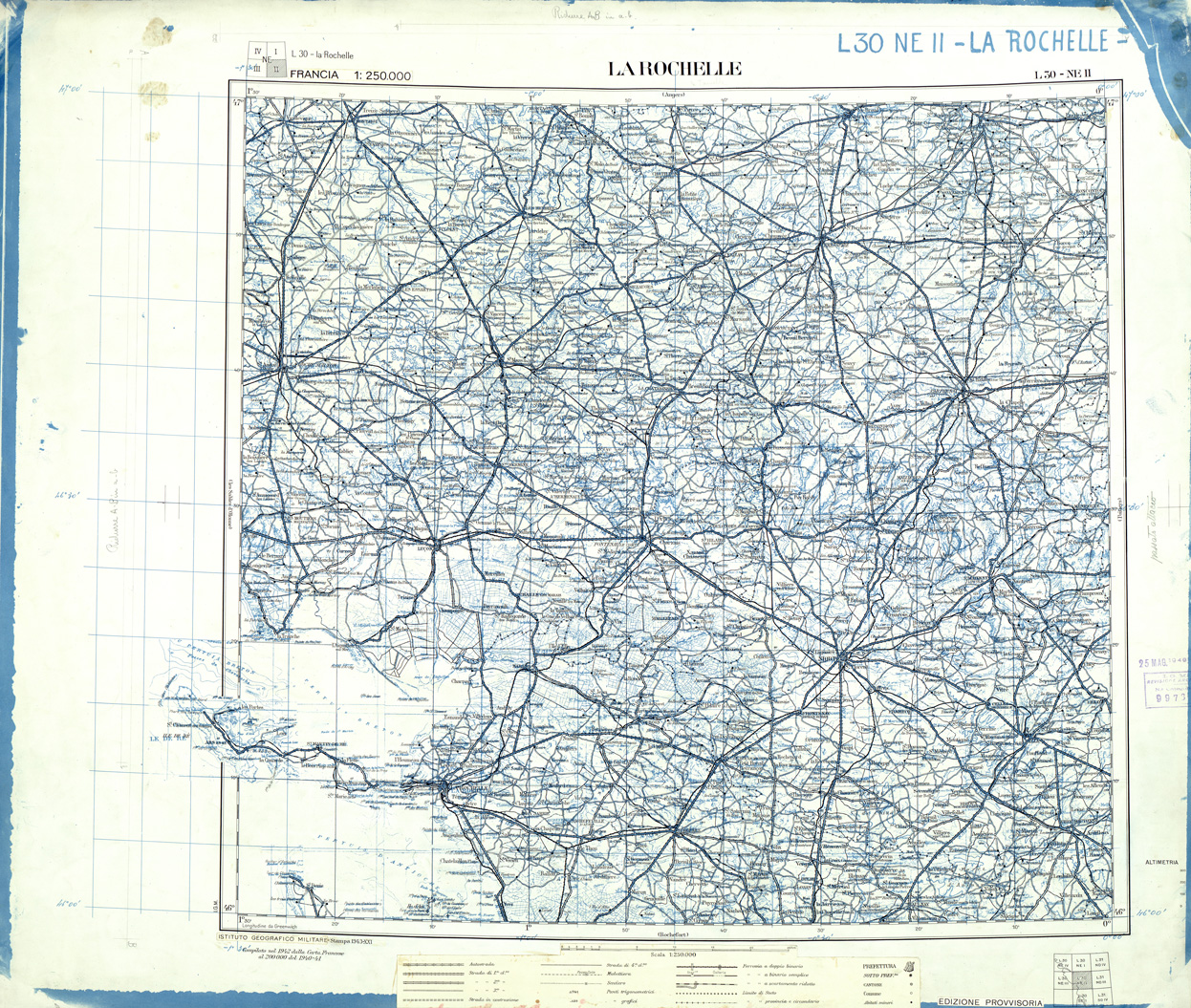 (N:33147) FRANCIA ORIGINALI A TIPI SEPARATI - LA ROCHELLE SEZ. L30 II N.E. NERO. (SE007522) Carte e stampe antiche: riproduzione a colori su carta (formato A1)