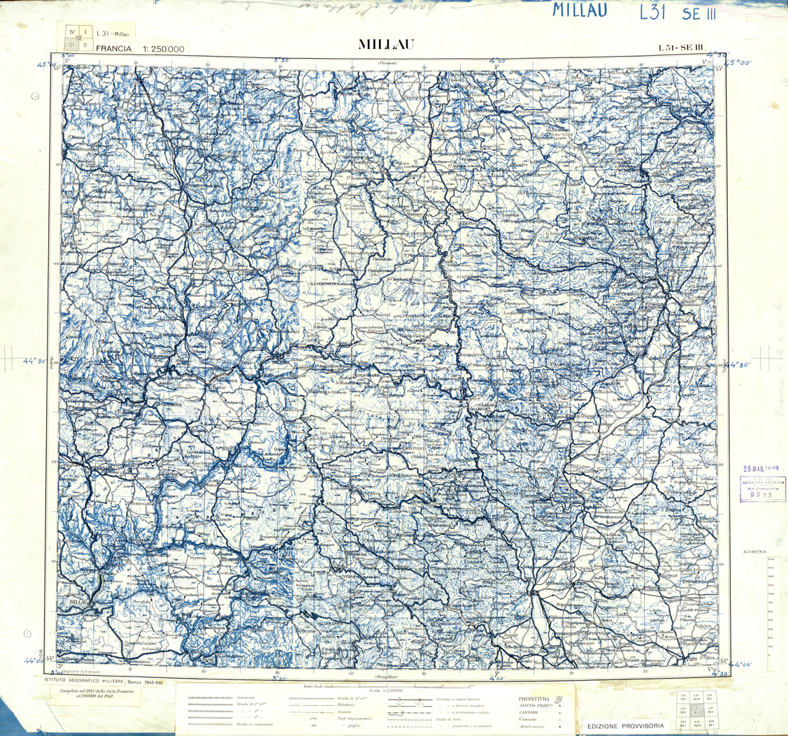 (N:33212) FRANCIA ORIGINALI A TIPI SEPARATI - MILLAU SEZ. L31 III S.E. NERO. (SE007570) Carte e stampe antiche: riproduzione a colori su carta (formato A1)