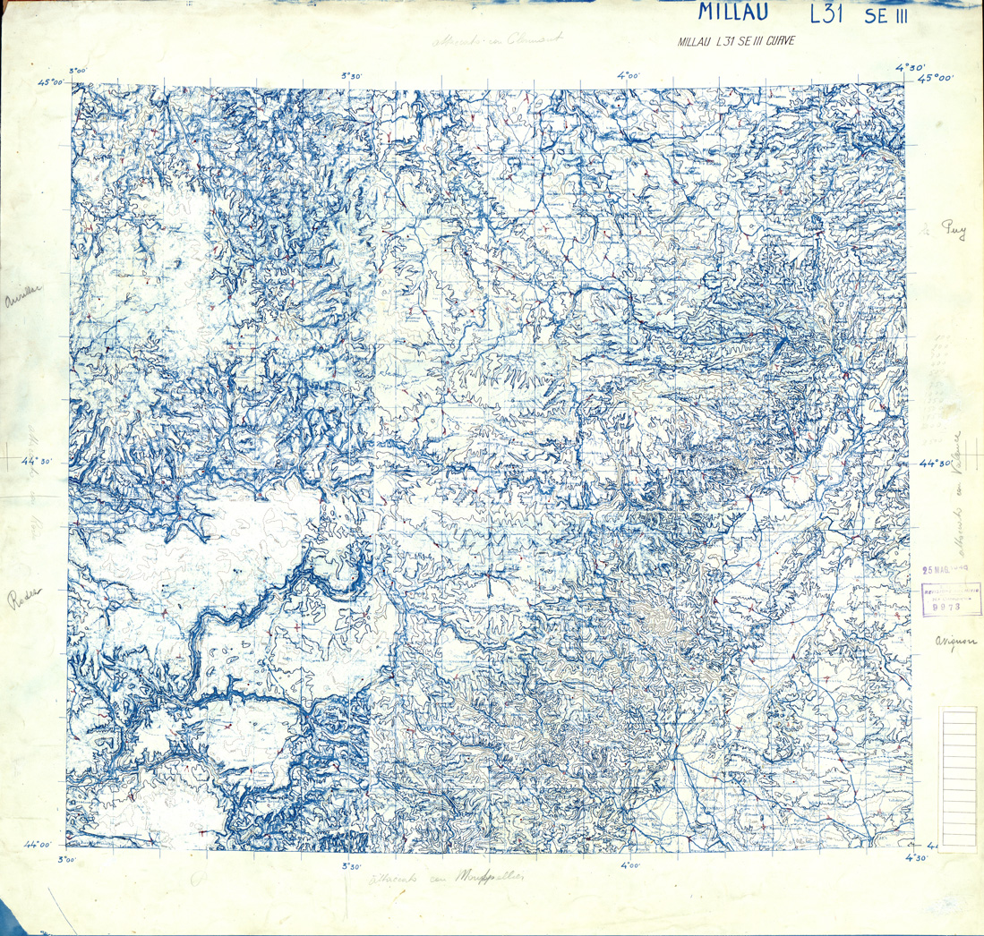 (N:33214) FRANCIA ORIGINALI A TIPI SEPARATI - MILLAU SEZ. L31 III S.E. CURVE. (SE007572) Carte e stampe antiche: riproduzione a colori su carta (formato A1)