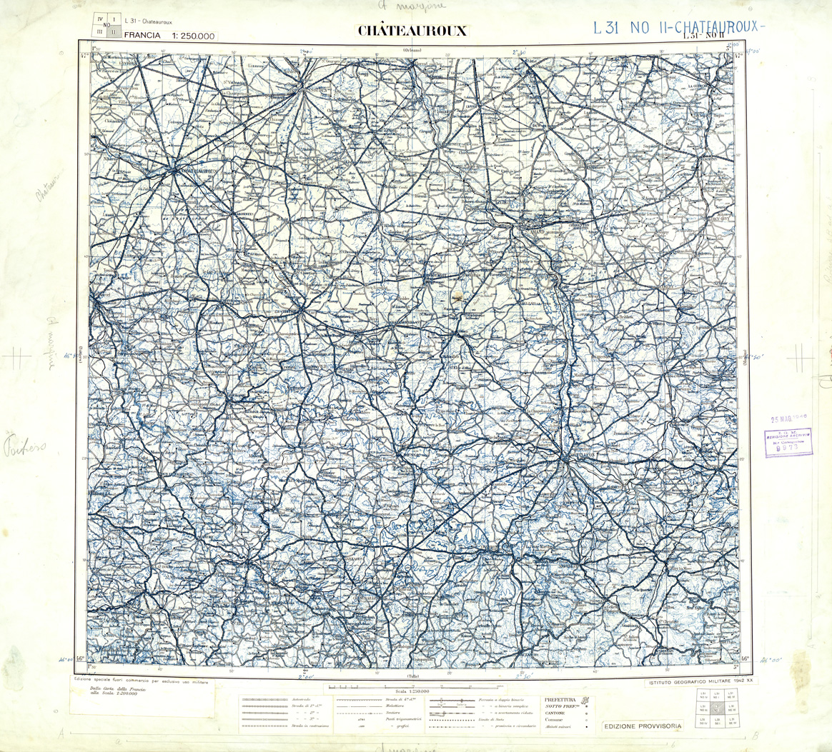 (N:33240) FRANCIA ORIGINALI A TIPI SEPARATI - CHATEAUROUX SEZ. L31 II N.O. NERO. (SE007598) Carte e stampe antiche: riproduzione a colori su carta (formato A1)