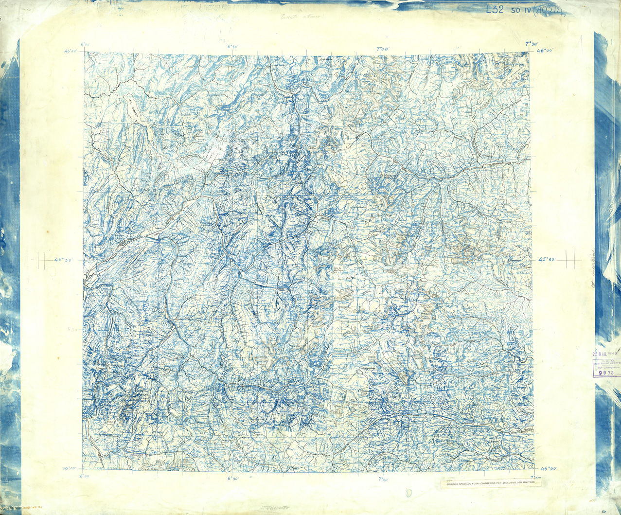 (N:33258) FRANCIA ORIGINALI A TIPI SEPARATI - AOSTA SEZ. L32 IV S.O. ACQUE. (SE007615) Carte e stampe antiche: riproduzione a colori su carta (formato A1)