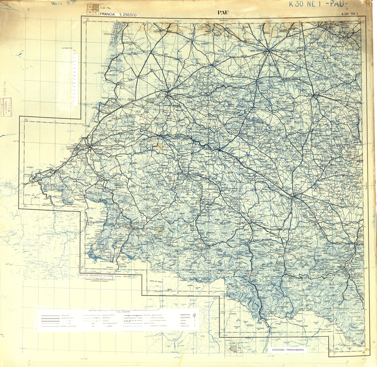 (N:33270) FRANCIA ORIGINALI A TIPI SEPARATI - PAU SEZ. K30 I N.E. NERO. (SE007626) Carte e stampe antiche: riproduzione a colori su carta (formato A1)