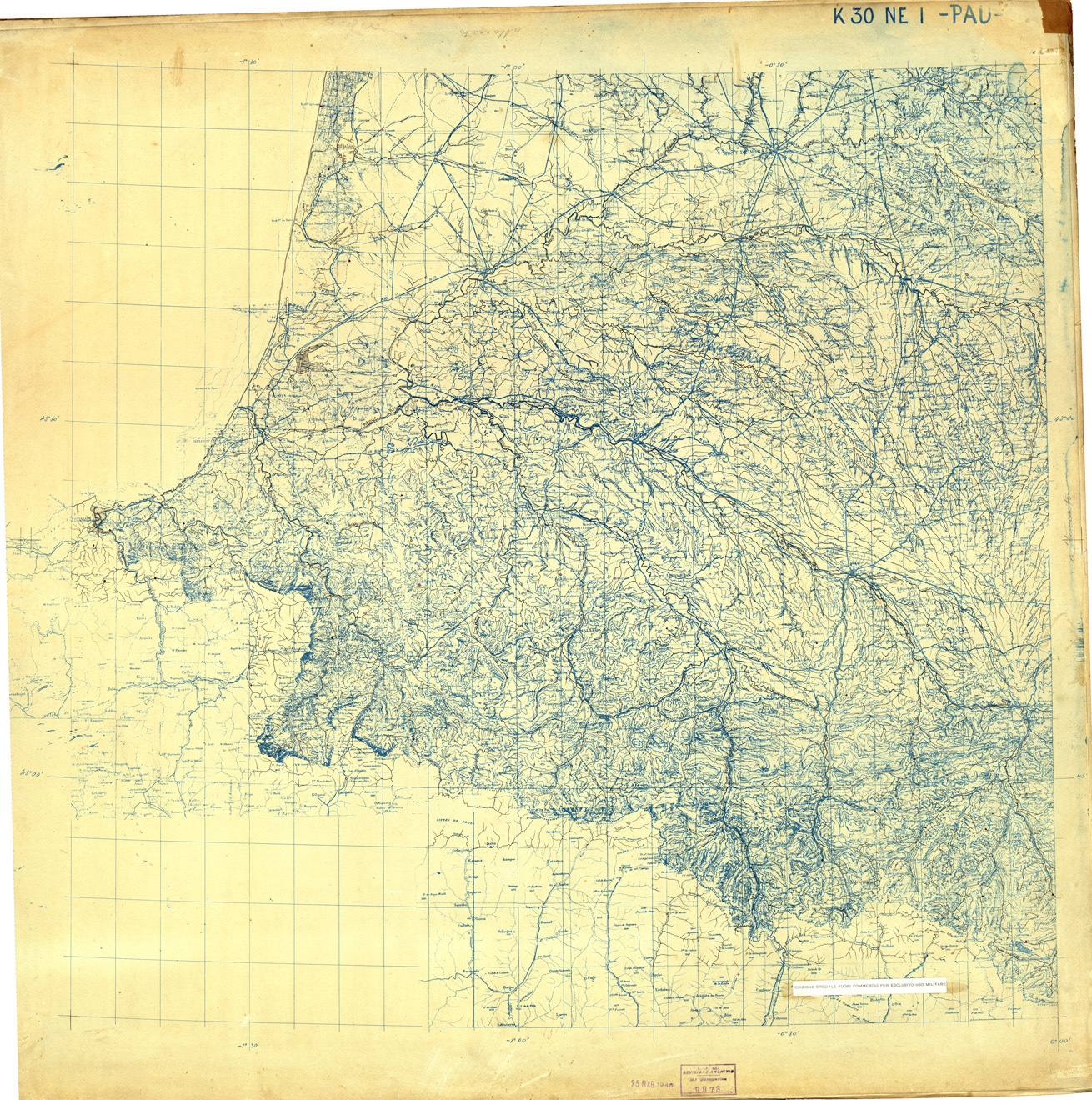 (N:33271) FRANCIA ORIGINALI A TIPI SEPARATI - PAU SEZ. K30 I N.E. ACQUE. (SE007627) Carte e stampe antiche: riproduzione a colori su carta (formato A1)