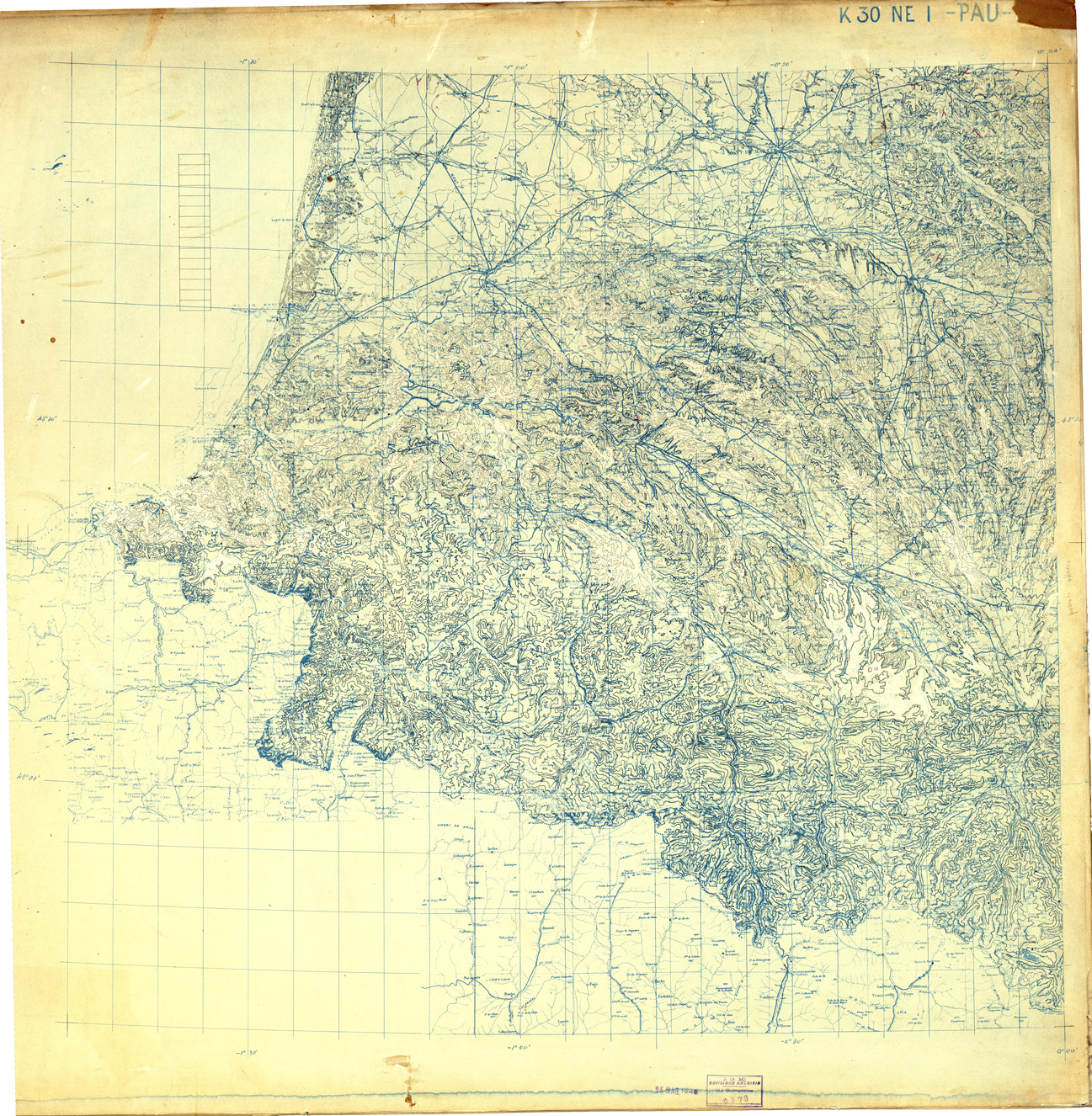 (N:33272) FRANCIA ORIGINALI A TIPI SEPARATI - PAU SEZ. K30 I N.E. CURVE. (SE007628) Carte e stampe antiche: riproduzione a colori su carta (formato A1)