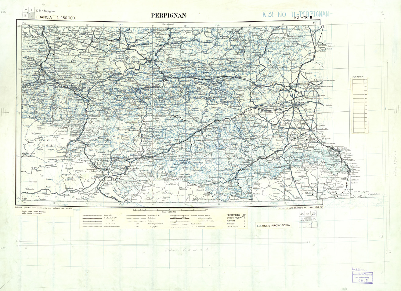 (N:33286) FRANCIA ORIGINALI A TIPI SEPARATI - PERPIGNAN SEZ. K31 II N.O. NERO. (SE007642) Carte e stampe antiche: riproduzione a colori su carta (formato A1)