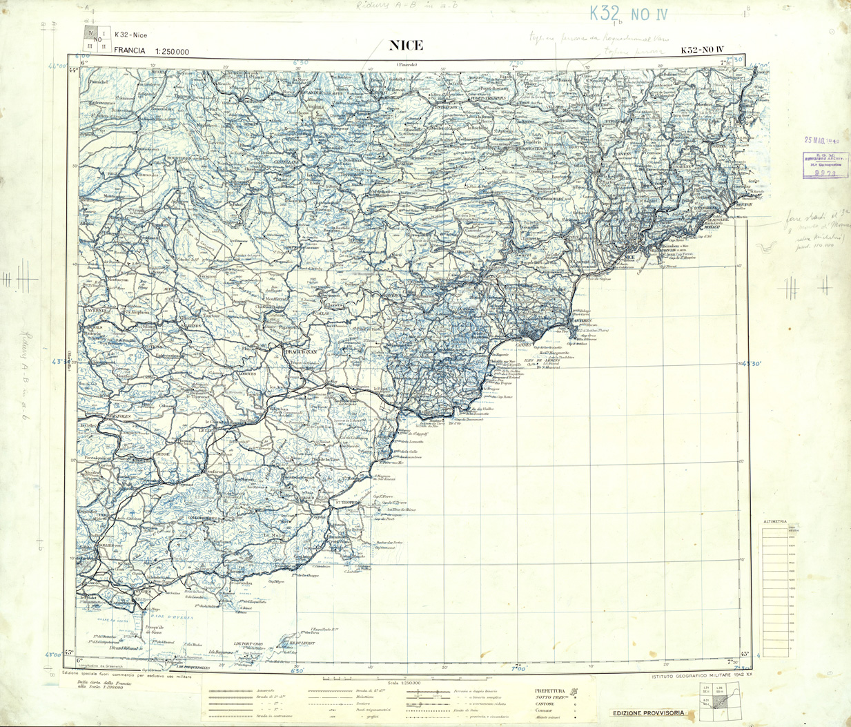 (N:33294) FRANCIA ORIGINALI A TIPI SEPARATI - NIZZA SEZ. K32 IV N.O. NERO. (SE007650) Carte e stampe antiche: riproduzione a colori su carta (formato A1)