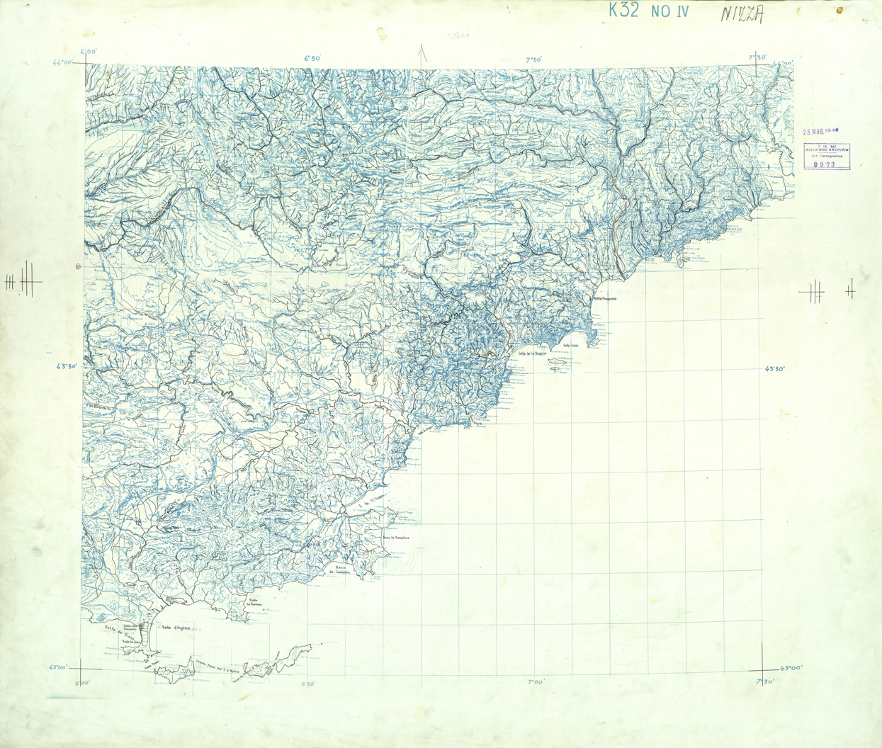 (N:33295) FRANCIA ORIGINALI A TIPI SEPARATI - NIZZA SEZ. K32 IV N.O. ACQUE. (SE007651) Carte e stampe antiche: riproduzione a colori su carta (formato A1)