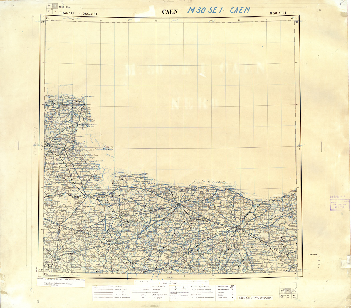 (N:33298) FRANCIA ORIGINALI A TIPI SEPARATI - CAEN SEZ. M30 I S.E. NERO. (SE007654) Carte e stampe antiche: riproduzione a colori su carta (formato A1)