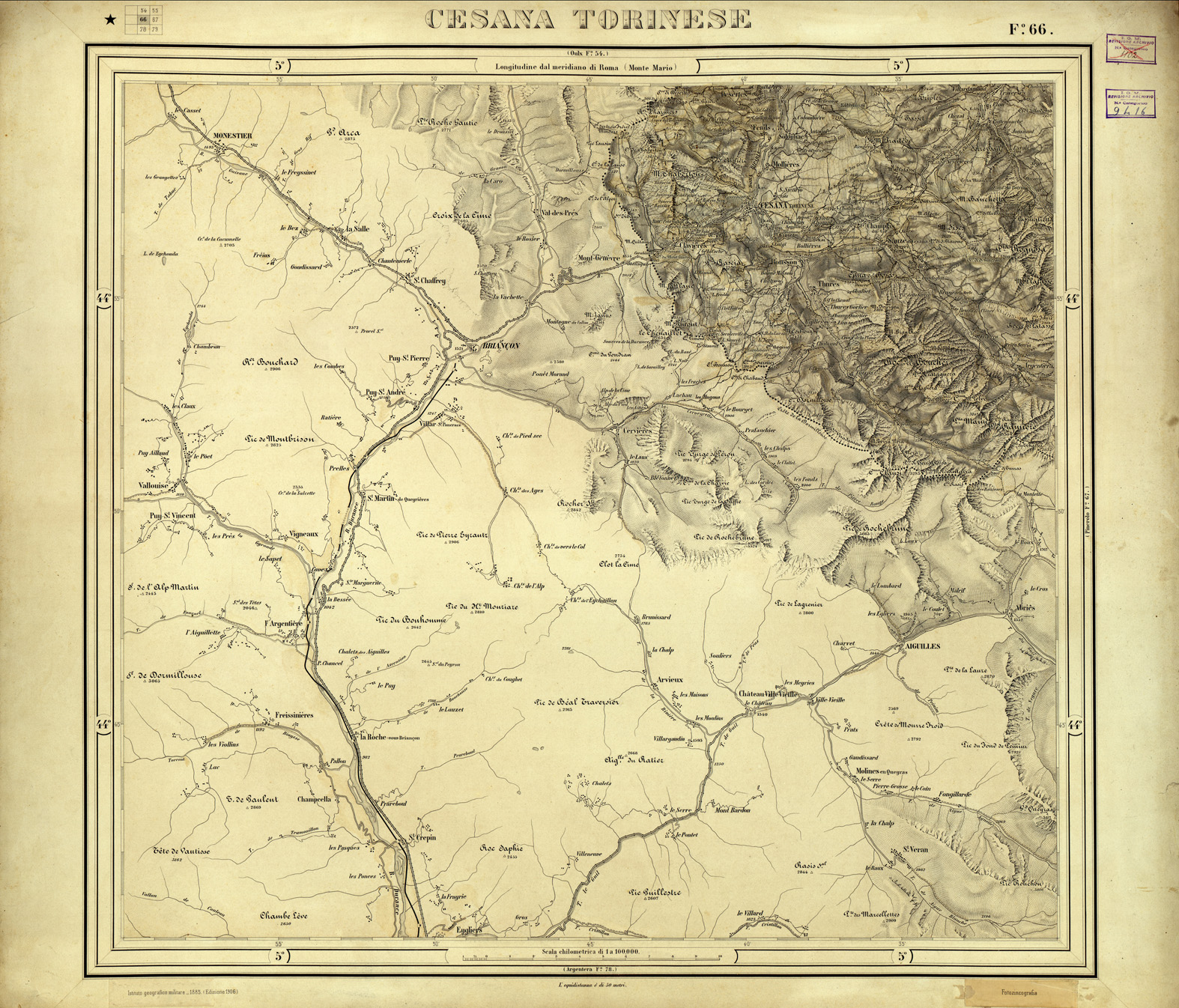(N:33129) CARTA D'ITALIA FOGLIO 66 CESANA TORINESE (SE007725) Carte e stampe antiche: riproduzione a colori su carta (formato A1)