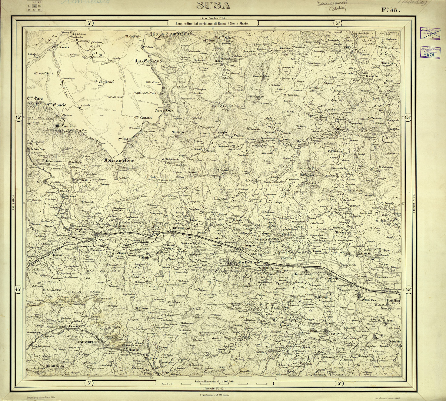 (N:33137) CARTA D'ITALIA FOGLIO 55 SUSA (SE007733) Carte e stampe antiche: riproduzione a colori su carta (formato A1)