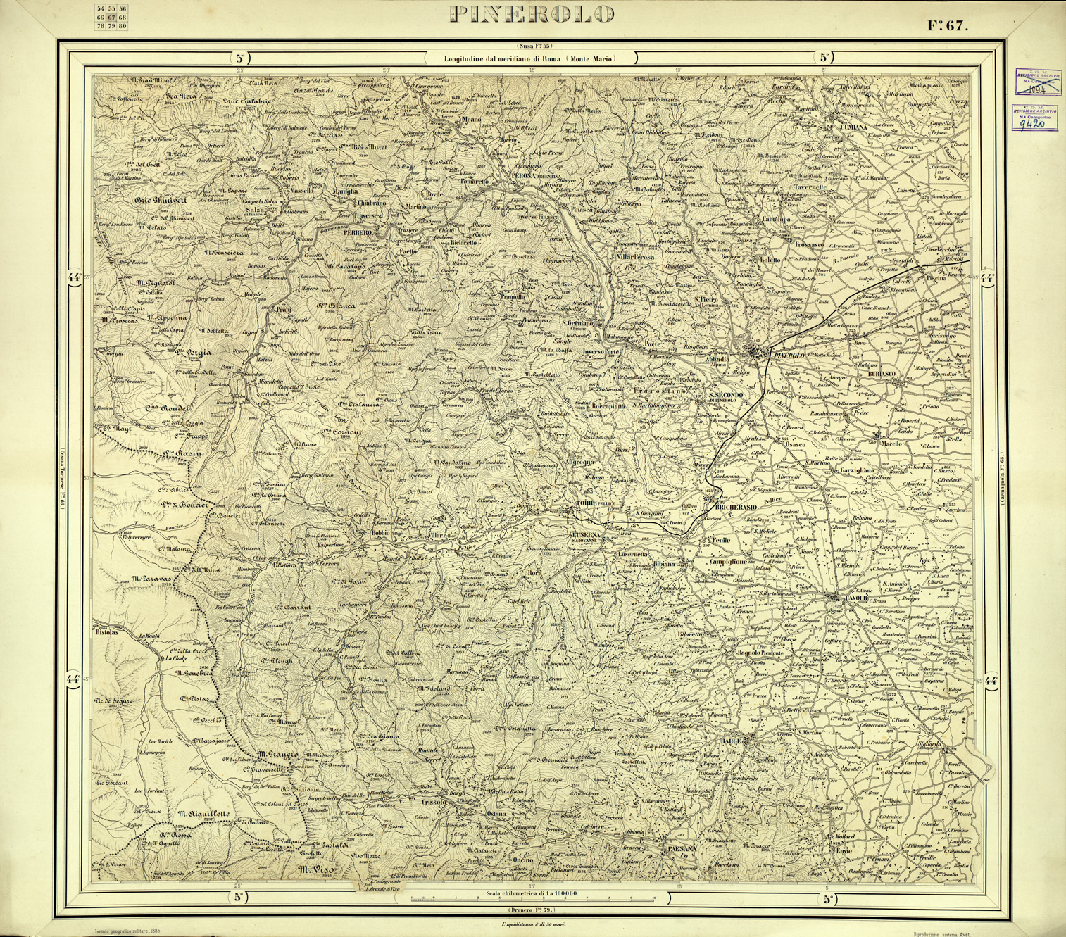 (N:33138) CARTA D'ITALIA FOGLIO 67 PINEROLO (SE007734) Carte e stampe antiche: riproduzione a colori su carta (formato A1)