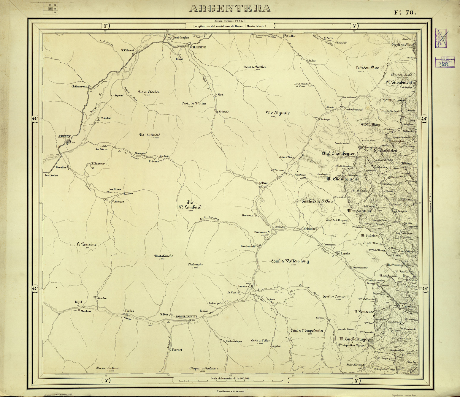 (N:33140) CARTA D'ITALIA FOGLIO 78 ARGENTERA (SE007735) Carte e stampe antiche: riproduzione a colori su carta (formato A1)