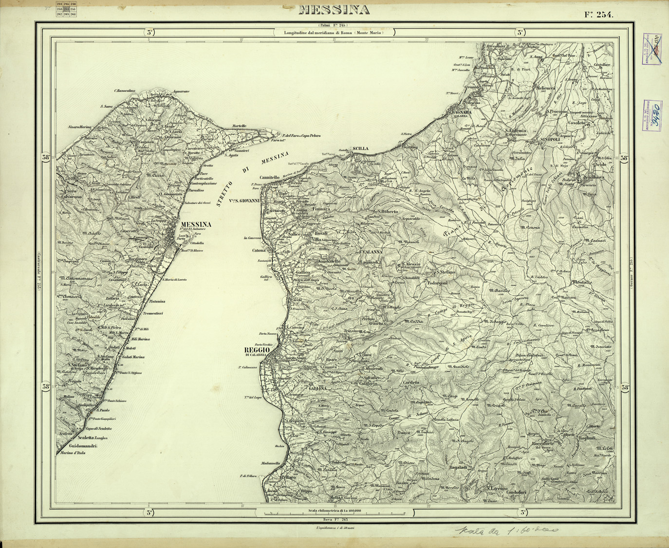 (N:33170) CARTA D'ITALIA FOGLIO 254 MESSINA (SE007745) Carte e stampe antiche: riproduzione a colori su carta (formato A1)