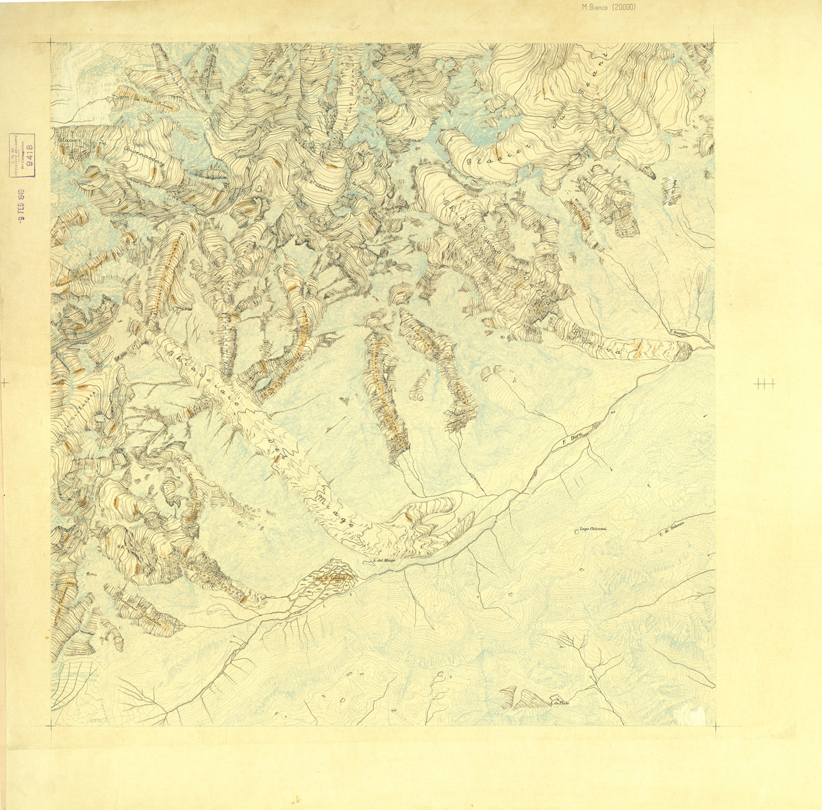 (N:33448) CARTA D'ITALIA FOGLIO 27 II NE MONTE BIANCO - ORIGINALI A COLORI SEPARATI - ACQUE (SE007769) Carte e stampe antiche: riproduzione a colori su carta (formato A1)