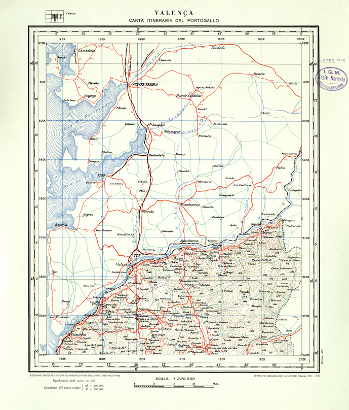 (N:33401) CARTA ITINERARIA DEL PORTOGALLO - FOGLIO 1 VALENCA. (SE007840) Carte e stampe antiche: riproduzione a colori su carta (formato A1)