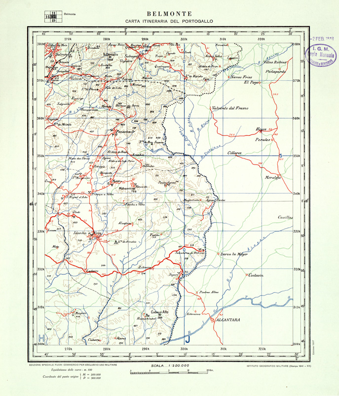 (N:33431) CARTA ITINERARIA DEL PORTOGALLO - FOGLIO 15 BELMONTE. (SE007854) Carte e stampe antiche: riproduzione a colori su carta (formato A1)