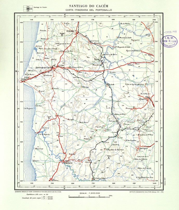 (N:33442) CARTA ITINERARIA DEL PORTOGALLO - FOGLIO 24 SANTIAGO DO CACEM. (SE007863) Carte e stampe antiche: riproduzione a colori su carta (formato A1)