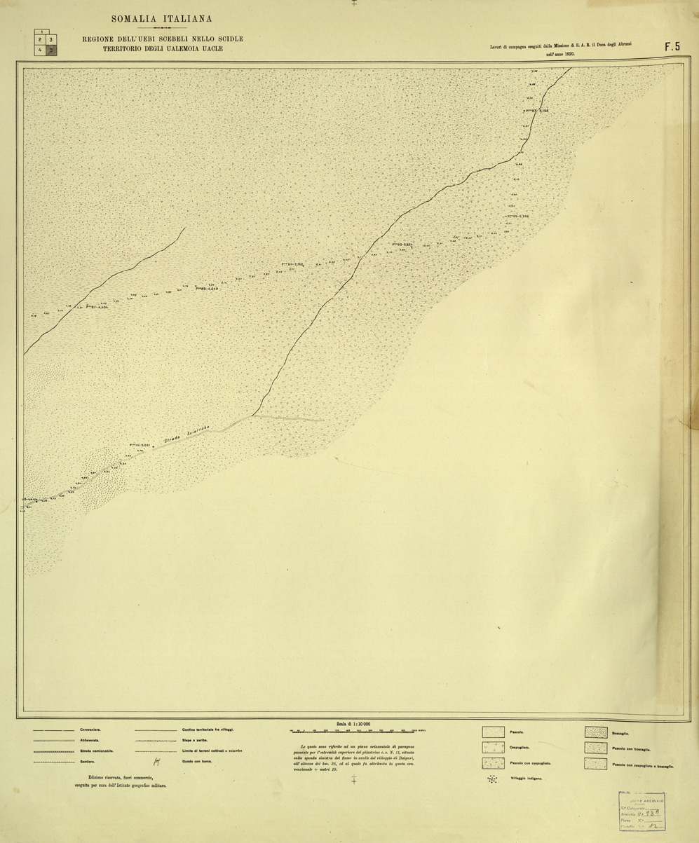 (N:33712) REGIONE DELL' UEBI SCEBELI NELLO SCIDLE ( TERRITORIO DEGLI UALEMOIA UACLE ) - FOGLIO 5 (SE008000) Carte e stampe antiche: riproduzione a colori su carta (formato A1)