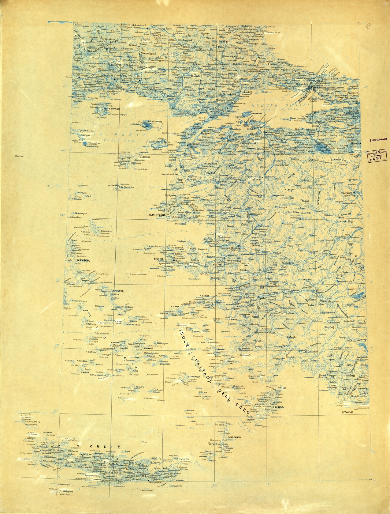 (N:33757) CARTA AERONAUTICA - FOGLIO 8 ISOLE ITALIANE DELL' EGEO - ORIGINALI A COLORI SEPARATI - TOPONOMASTICA (SE008034) Carte e stampe antiche: riproduzione a colori su carta (formato A1)