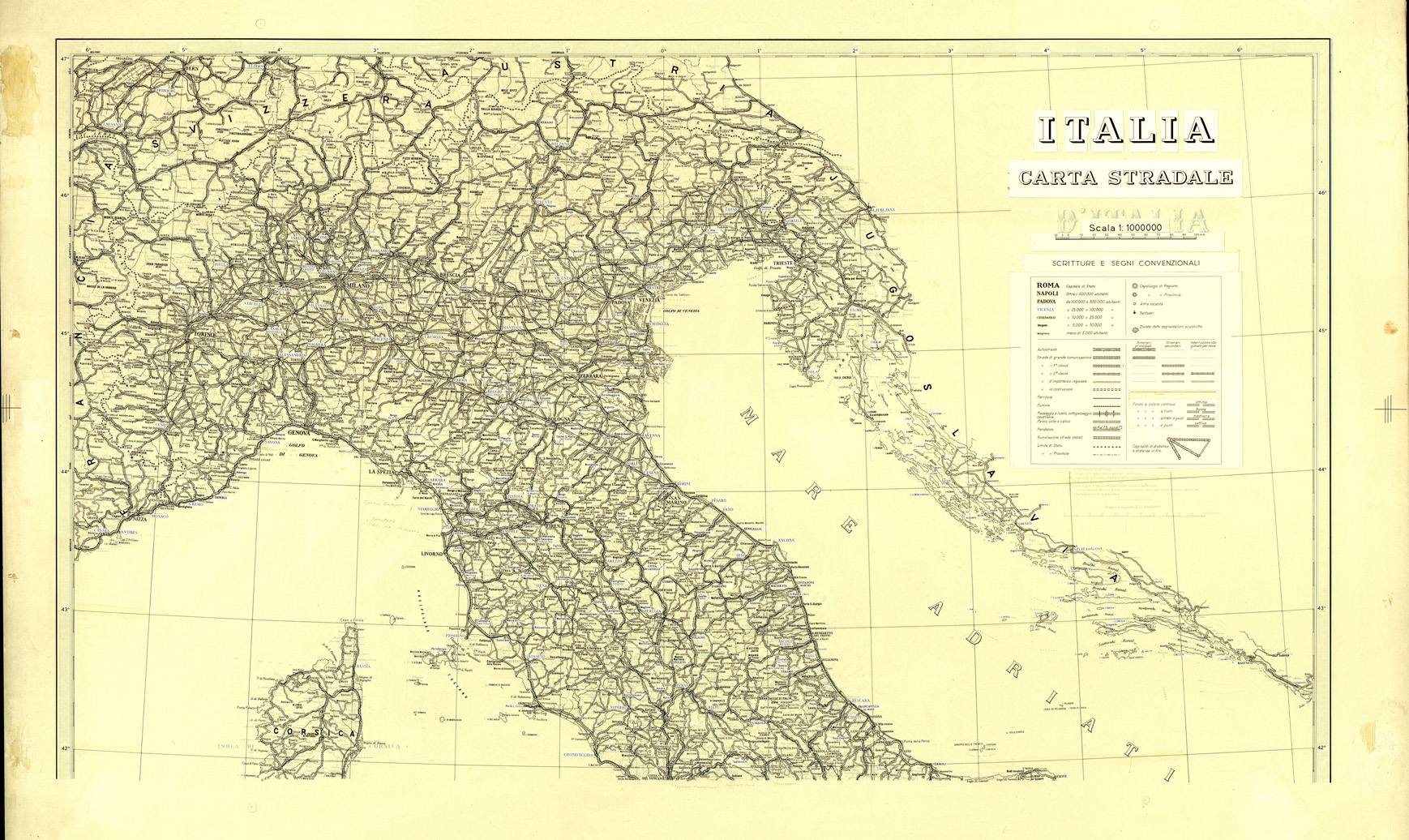 (N:33763) ITALIA - CARTA STRADALE - FOGLIO NORD - ORIGINALE (SE008040) Carte e stampe antiche: riproduzione a colori su carta (formato A1)