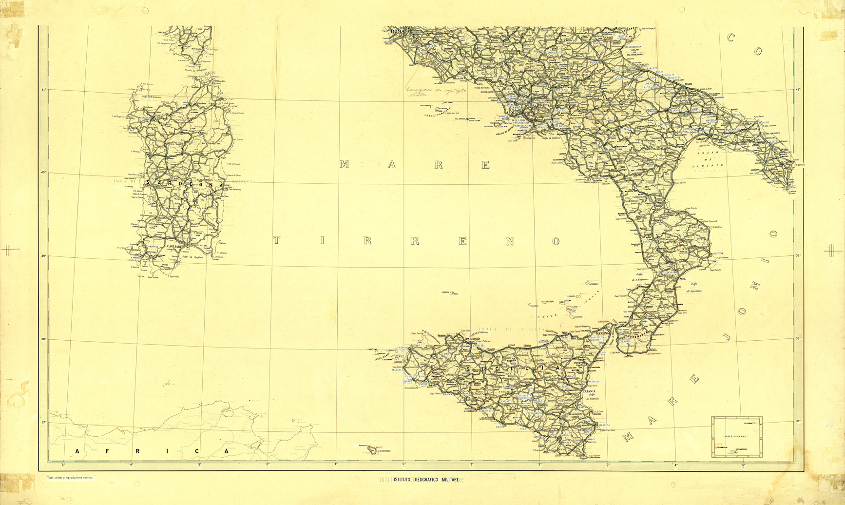 (N:33764) ITALIA - CARTA STRADALE - FOGLIO SUD - ORIGINALE (SE008041) Carte e stampe antiche: riproduzione a colori su carta (formato A1)