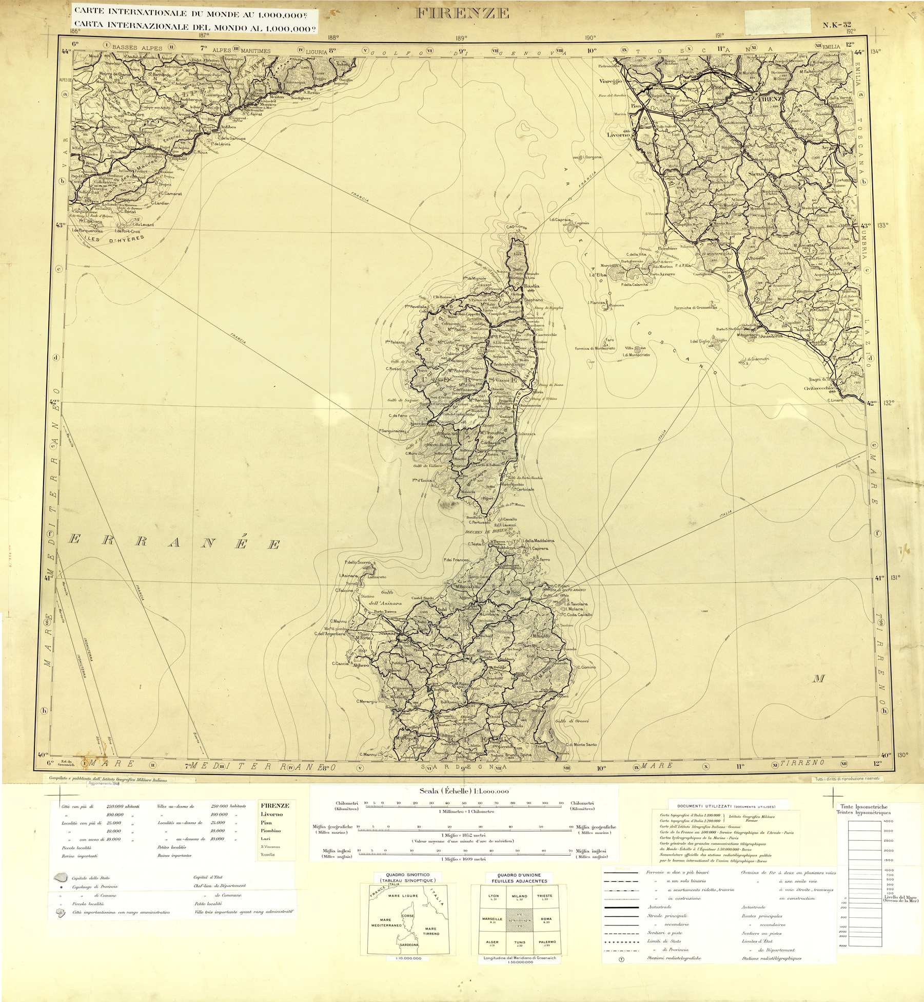 (N:33635) CARTA INTERNAZIONALE DEL MONDO  FOGLIO K 32 FIRENZE  ORIGINALE (SE008050) Carte e stampe antiche: riproduzione a colori su carta (formato A1)