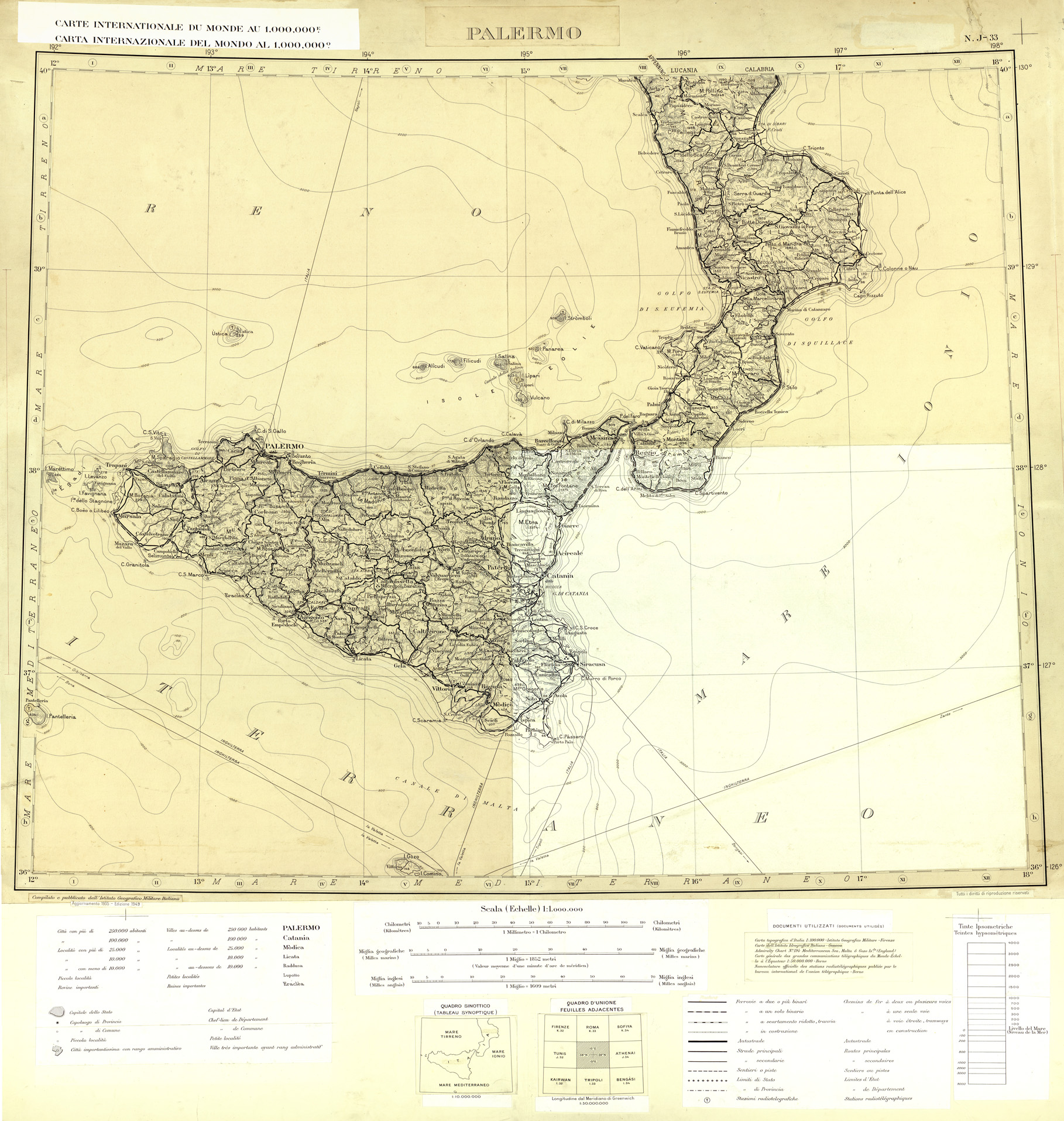 (N:33639) CARTA INTERNAZIONALE DEL MONDO  FOGLIO J 33 PALERMO  ORIGINALE (SE008055) Carte e stampe antiche: riproduzione a colori su carta (formato A1)