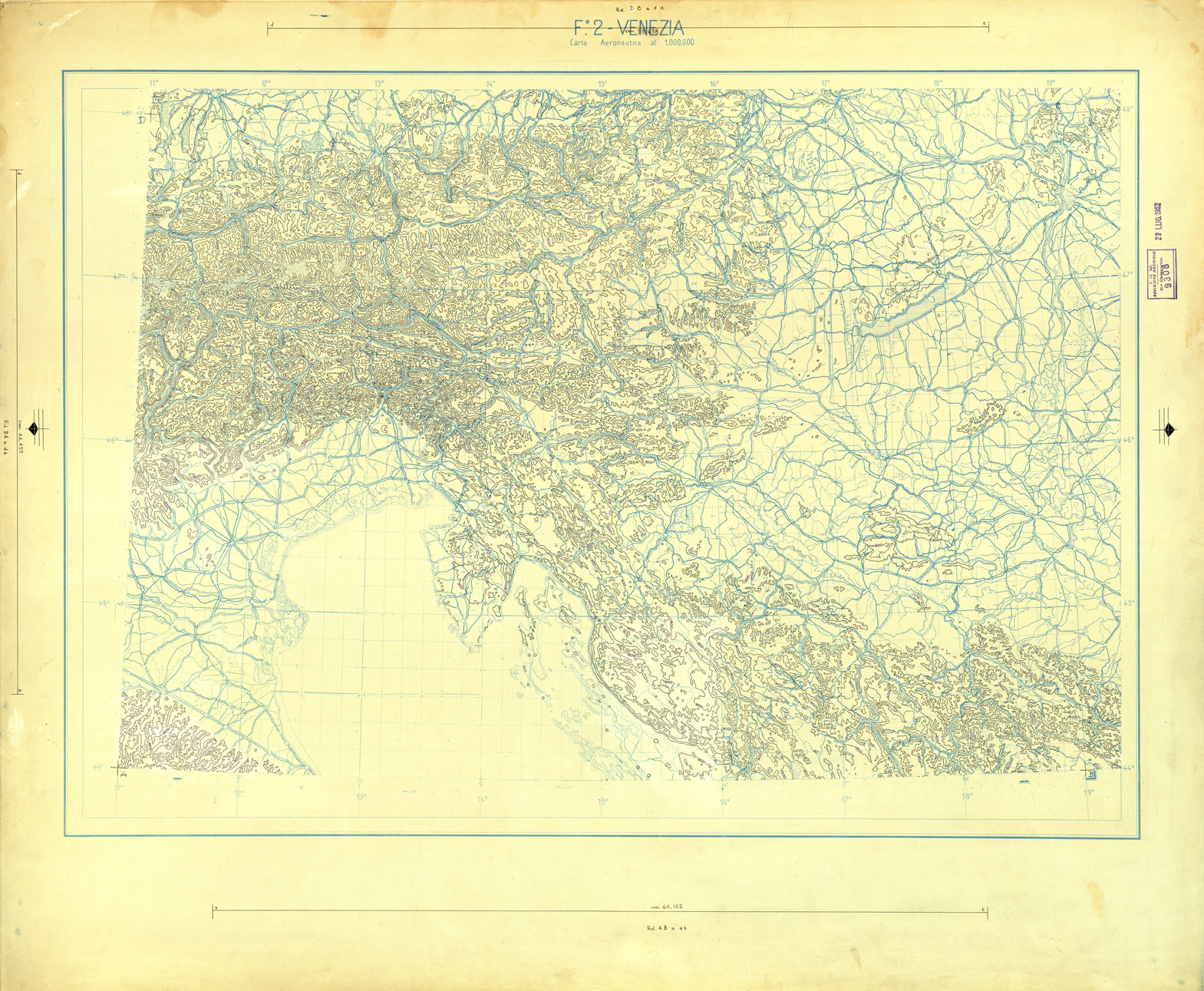 (N:33672) CARTA AERONAUTICA DEL MONDO FOGLIO 2252 VENEZIA ORIGINALI A COLORI SEPARATI CURVE (SE008072) Carte e stampe antiche: riproduzione a colori su carta (formato A1)