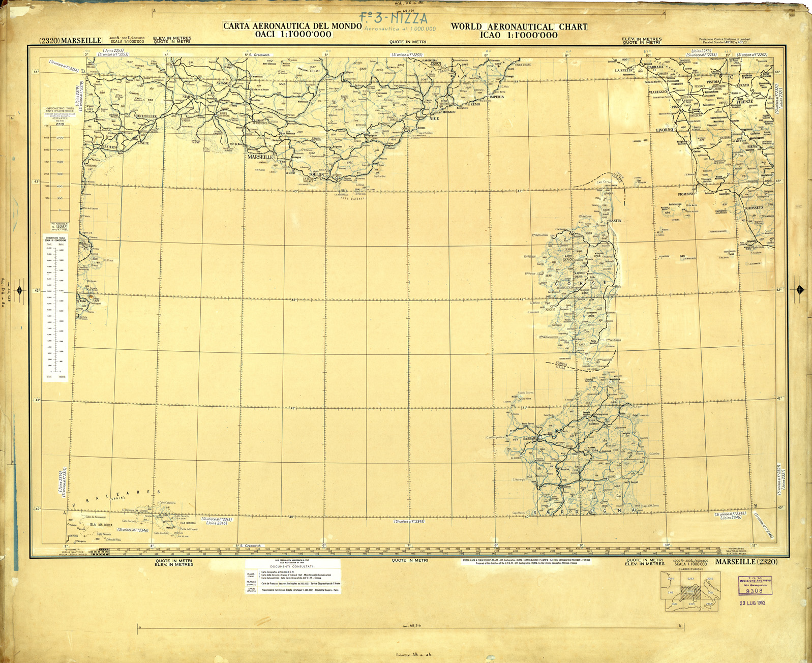 (N:33674) CARTA AERONAUTICA DEL MONDO FOGLIO 2320 MARSEILLE  ORIGINALI A COLORI SEPARATI NERO (SE008074) Carte e stampe antiche: riproduzione a colori su carta (formato A1)
